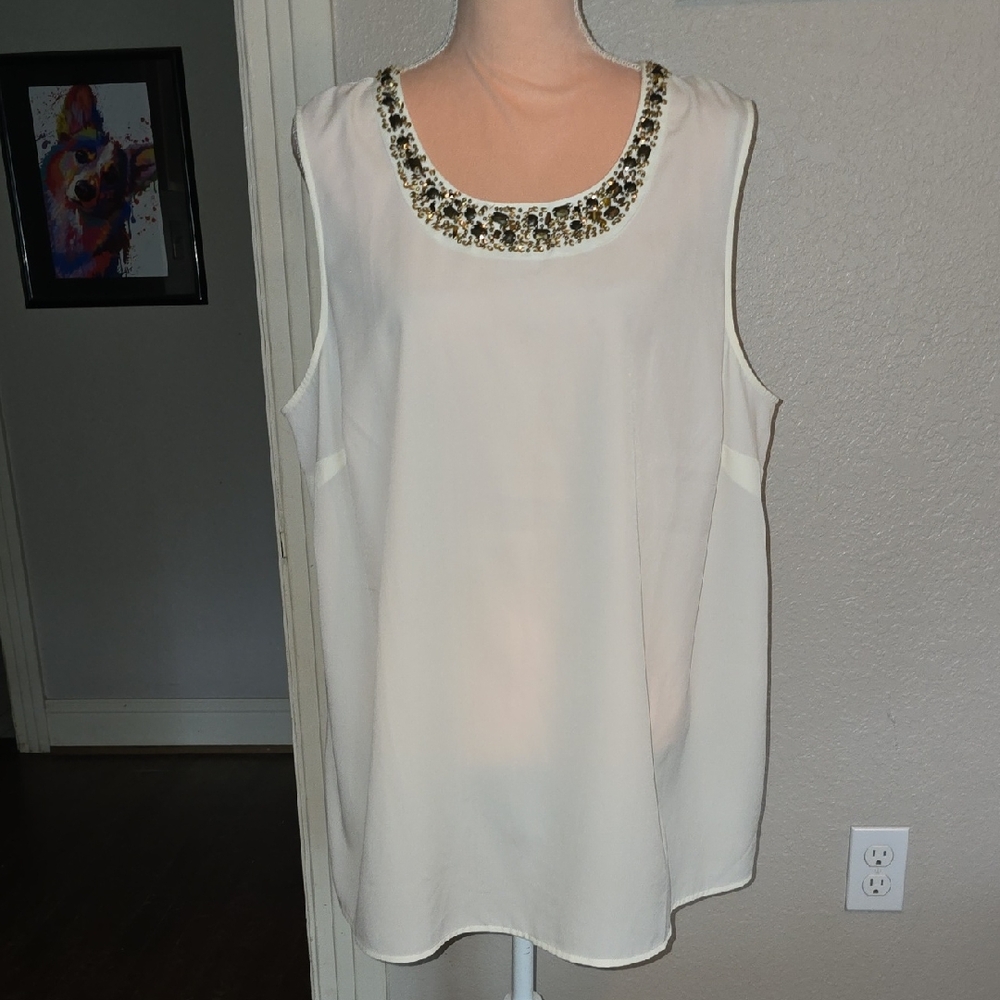 Coldwater Creek Sheer Sleeveless Blouse Top With Rhinestone Collar Size 2X